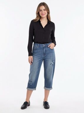 Talbots Petite Floral Embroidered Girlfriend Jeans Size 8